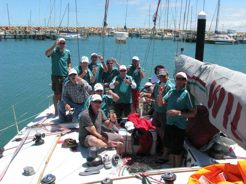 Celebrating the finish of the Fremantle to Geraldton race — under ten minutes outside the record. October 2007.